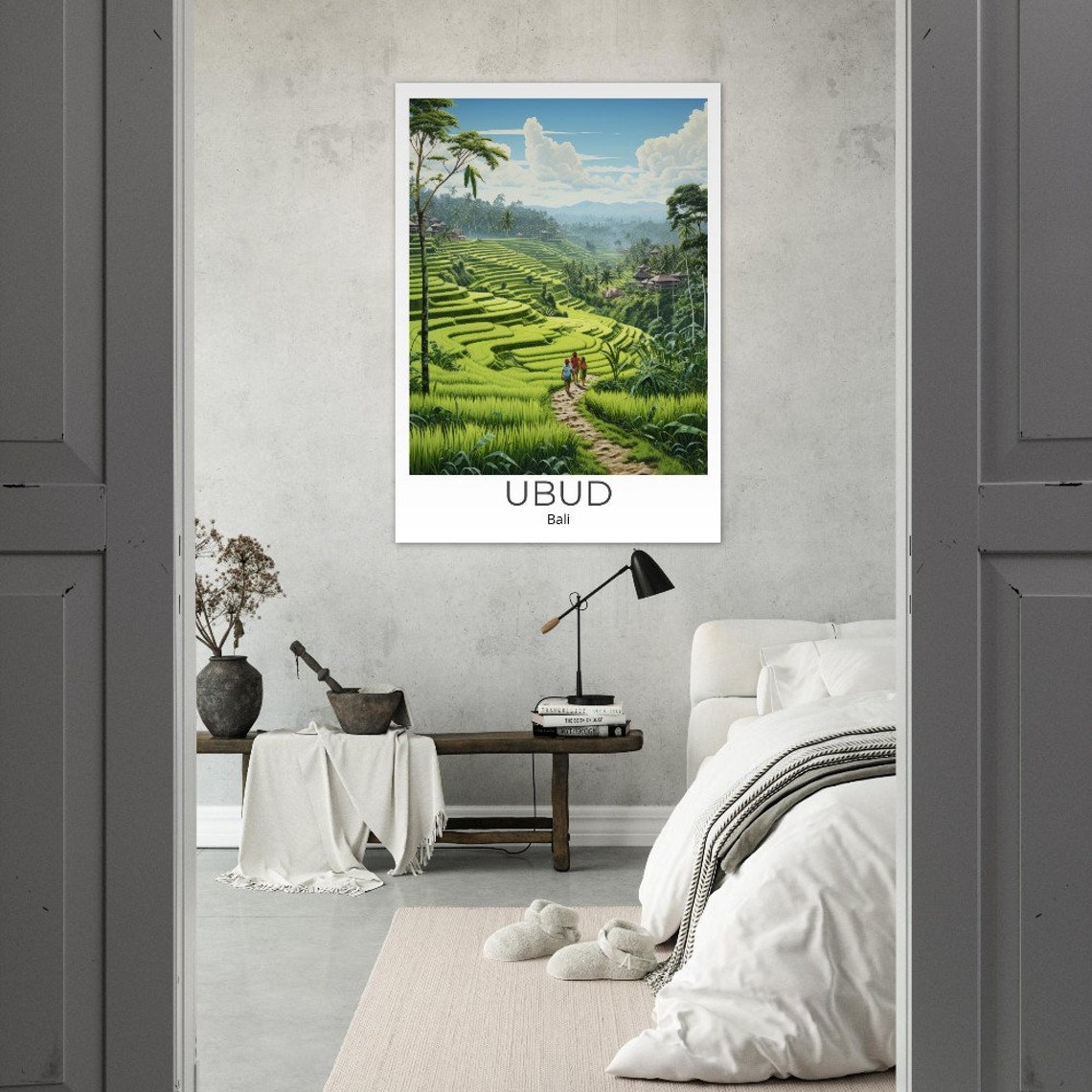 Ubud Bali Emerald Rice Terraces Jungle Path Walkers Travel Poster - Image 3