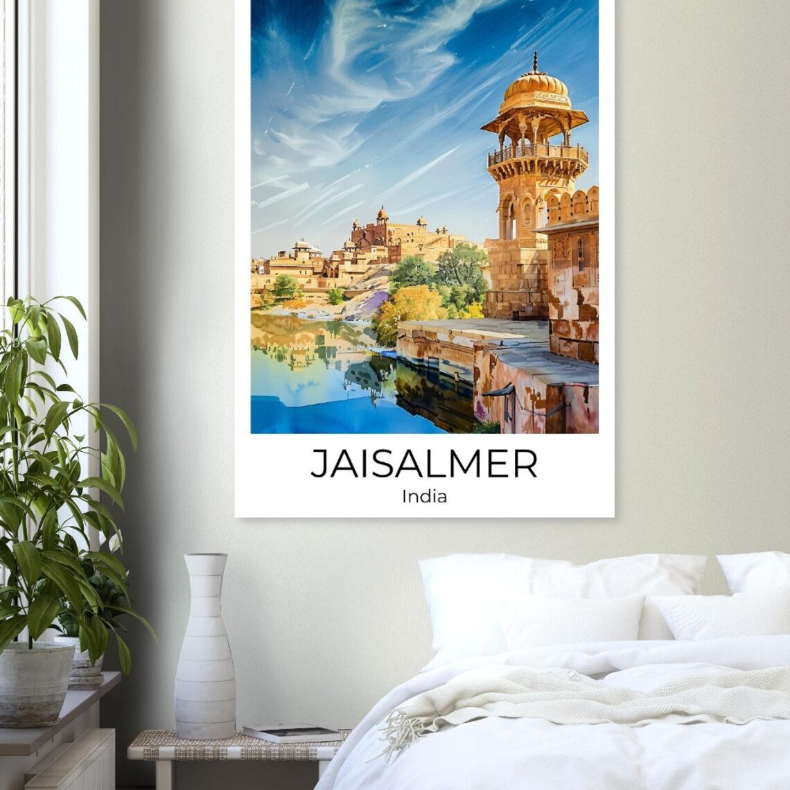Jaisalmer Golden Fort and Palaces Watercolor India Travel Poster - Image 2