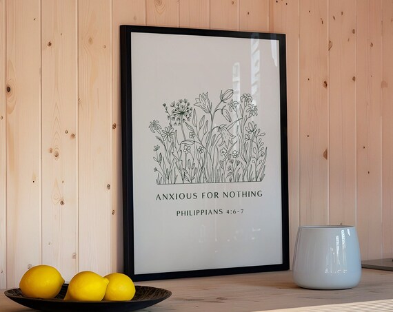 Anxious for Nothing Philippians 4 Wildflower Line Art Poster