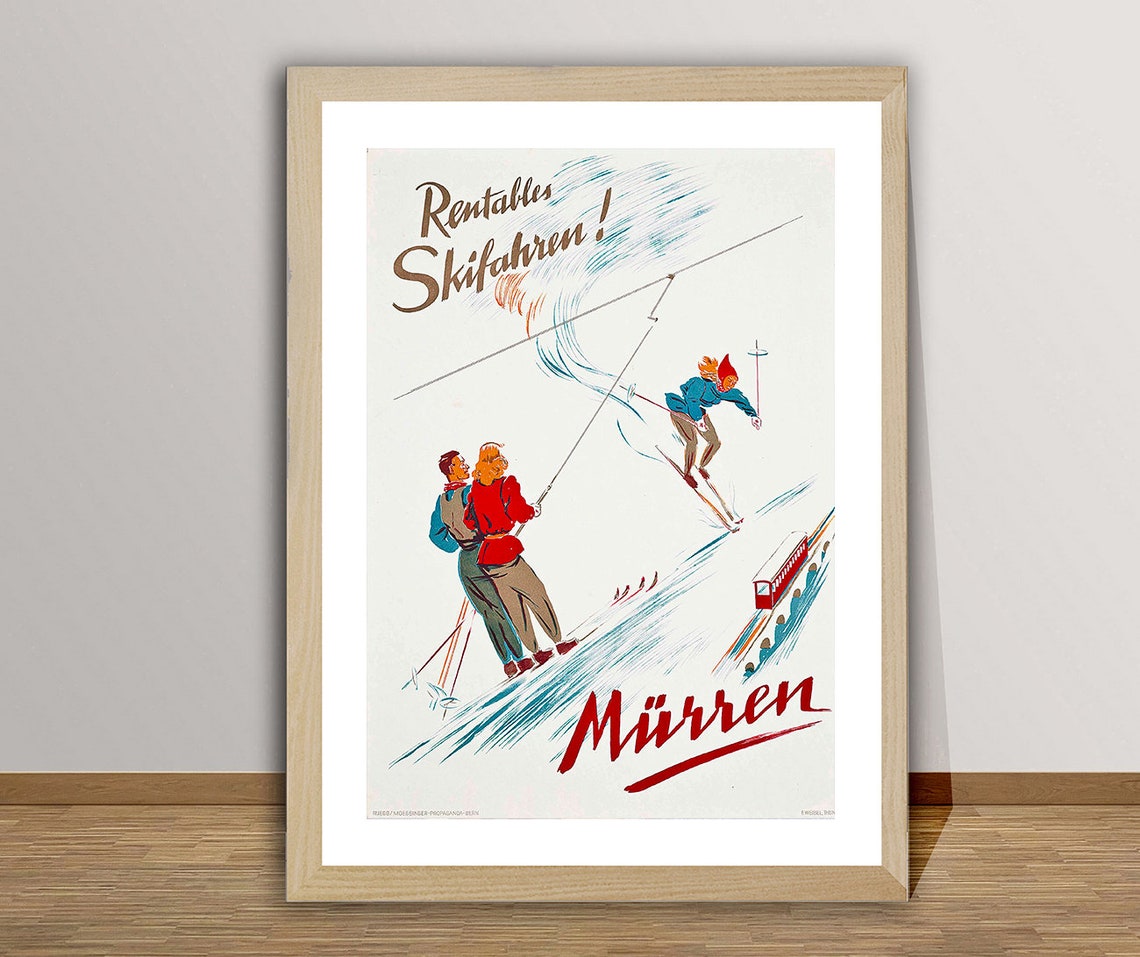 Mürren Rentables Skifahren Vintage Swiss Ski Railway Poster Art
