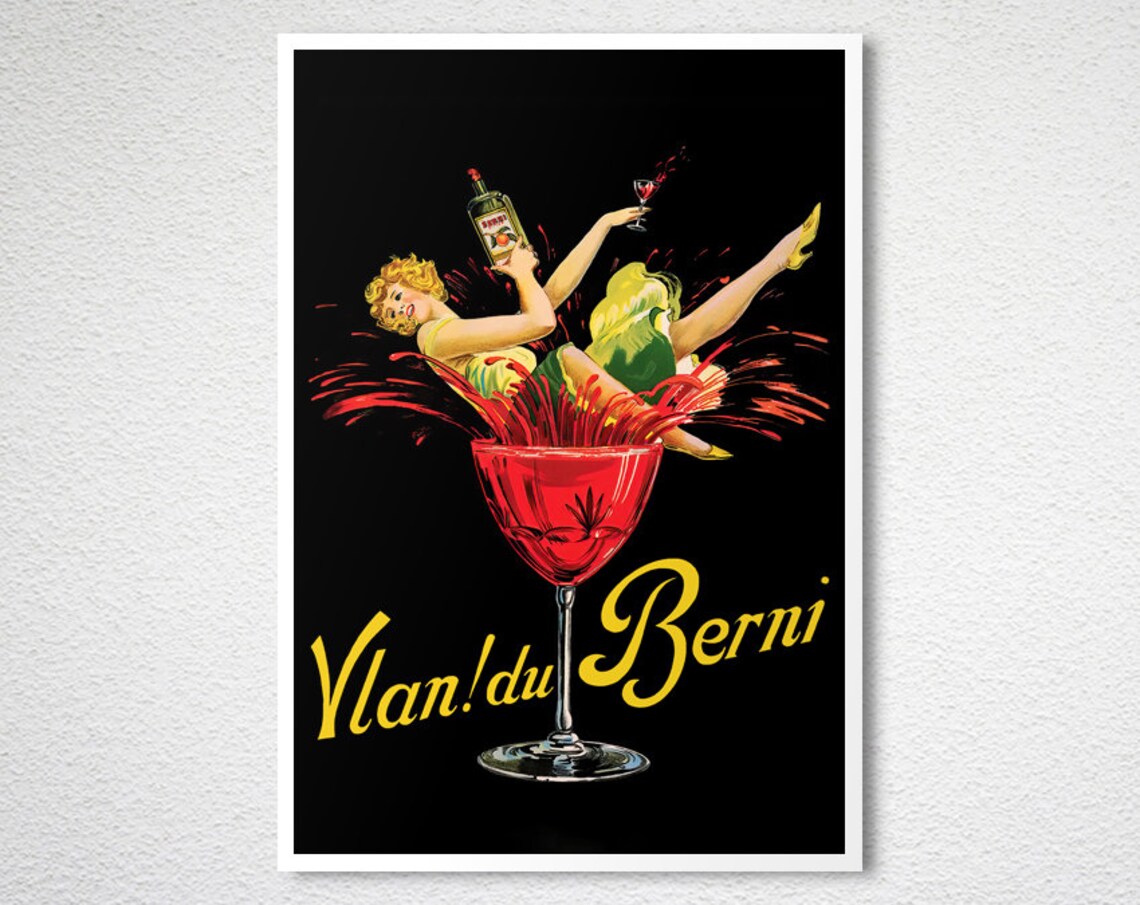 Vlan du Berni French Aperitif Ad Woman Splashing Cocktail Glass Poster - Image 2