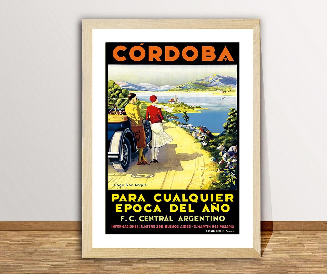 Cordoba Argentina Lago San Roque Railway Vintage Travel Poster