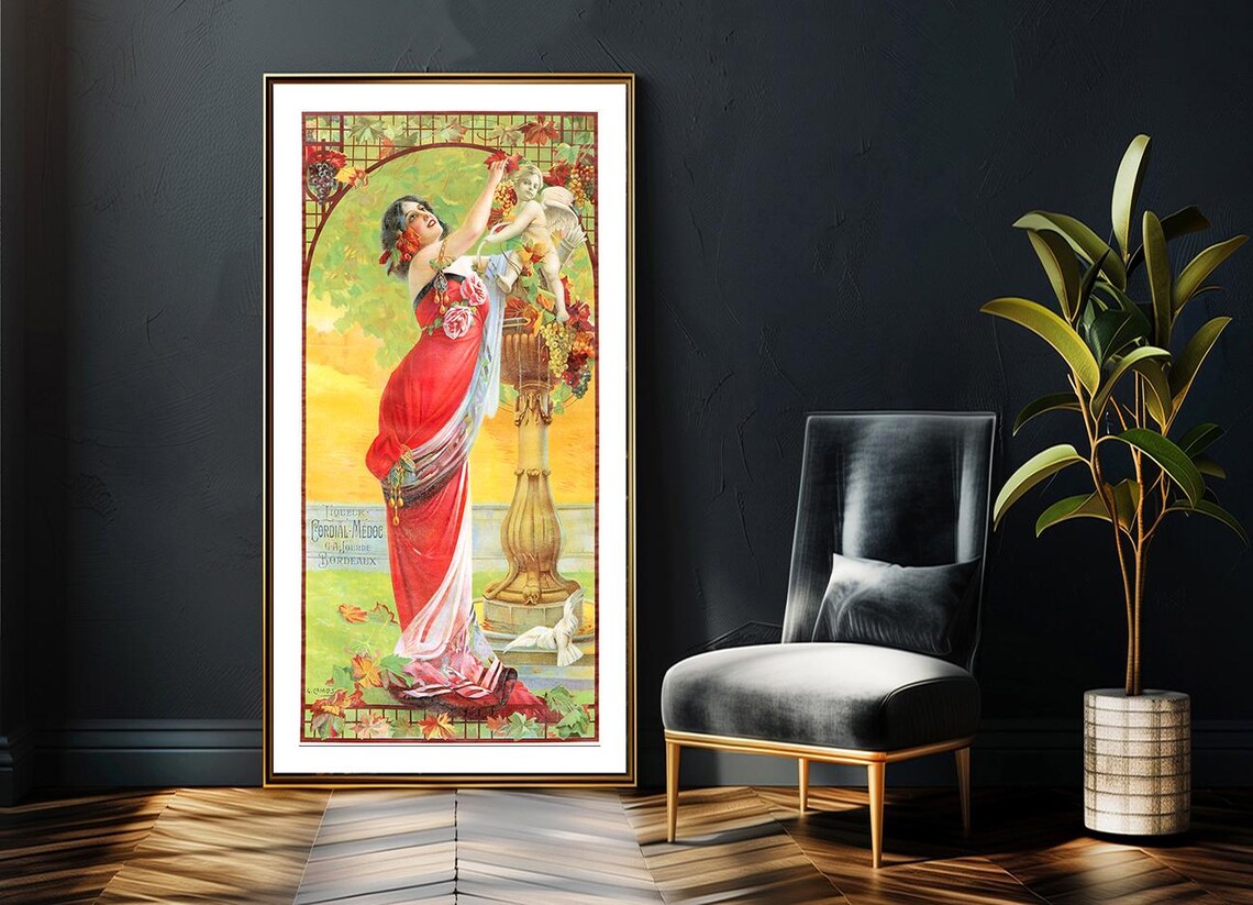 Cordial Medoc Bordeaux Art Nouveau Woman Vintage Liqueur Poster - Image 2