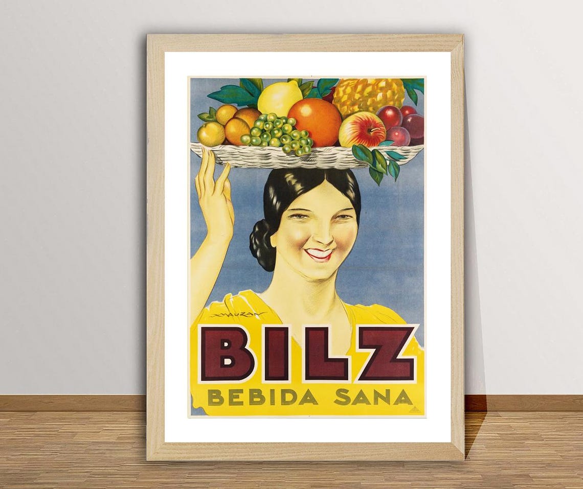 Bilz Bebida Sana Fruit Basket Lady Vintage Beverage Advertising Poster - Image 2