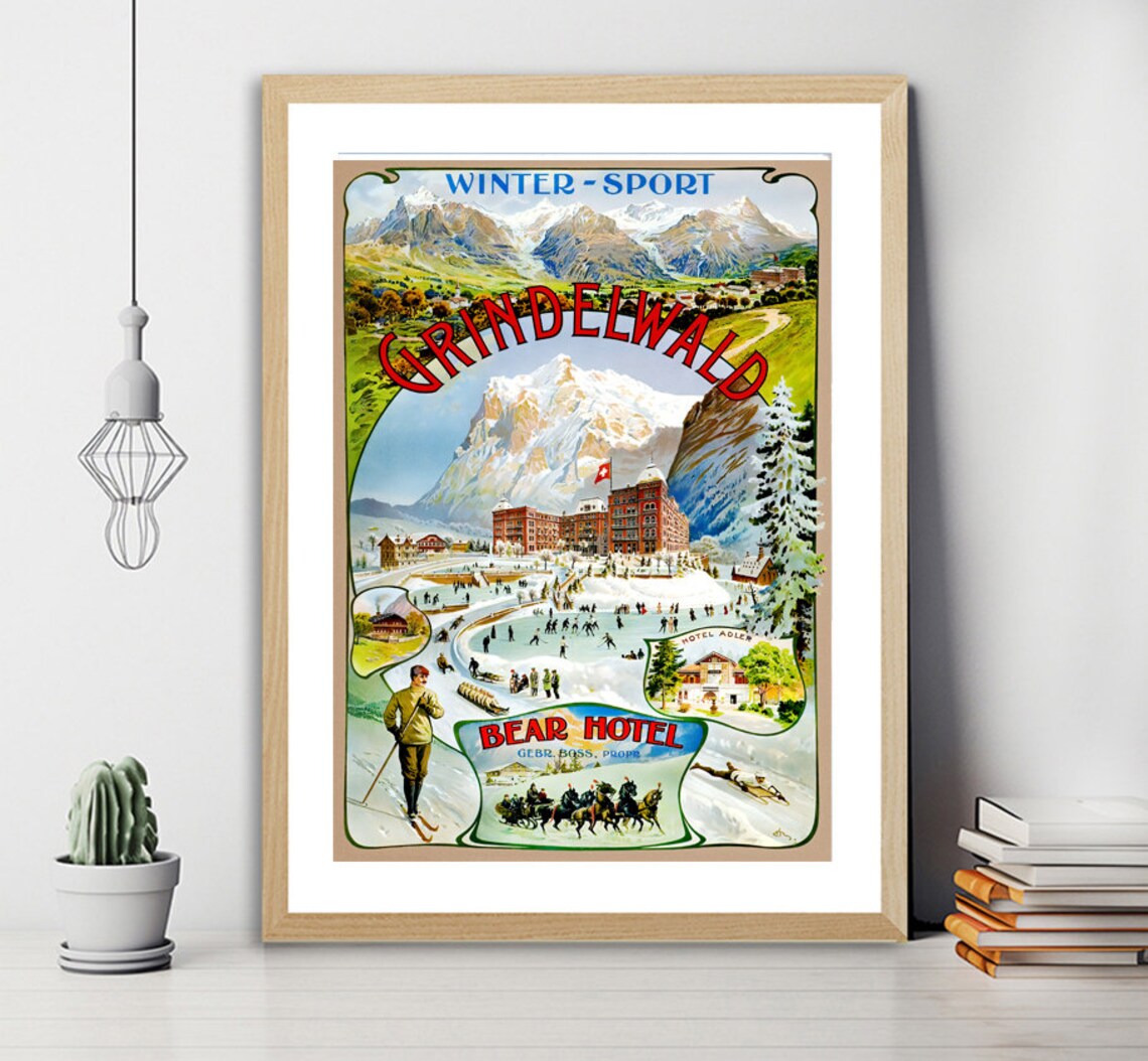 Grindelwald Bear Hotel Suisse Vintage Travel Poster - Image 2