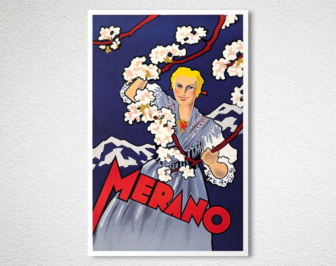 Merano Italy Alpine Blossom Folk Costume Vintage Travel Poster - Image 2