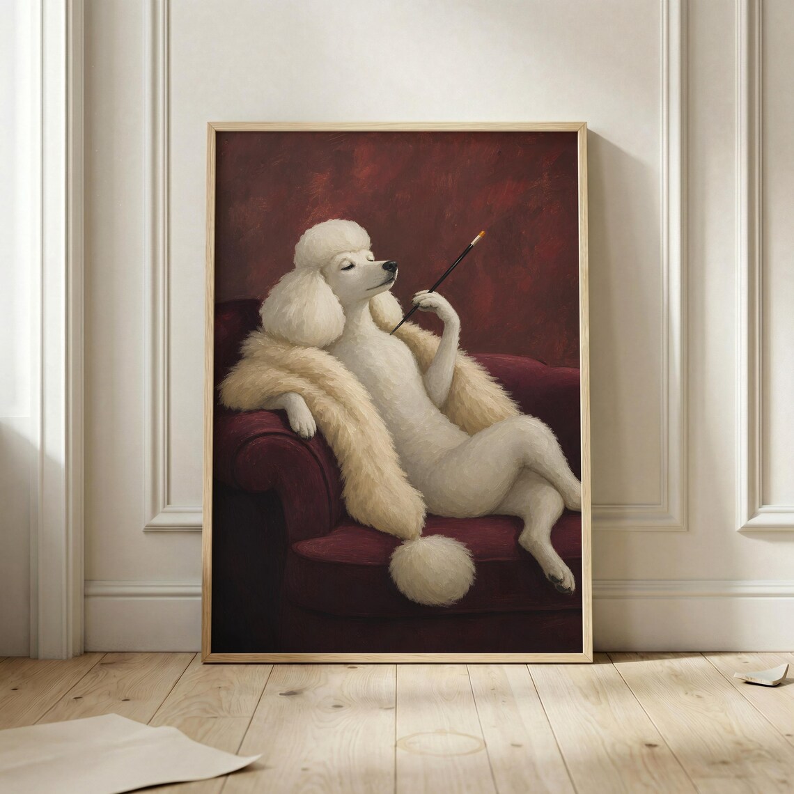 Glamorous Poodle Lounge Poster, Vintage Fashion Print