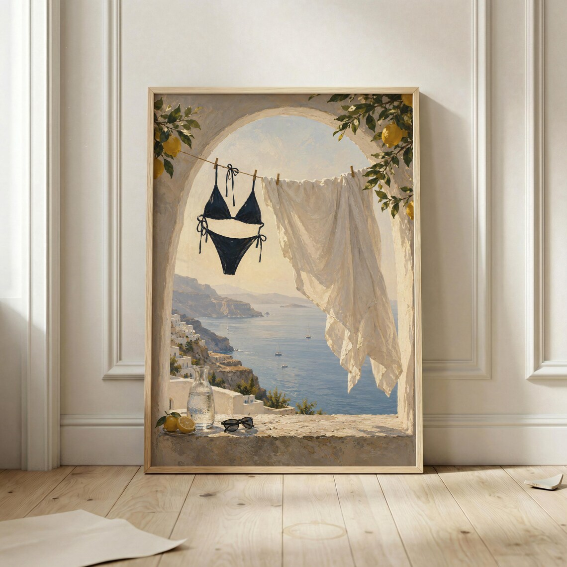 Santorini Coastal Travel Poster, Greek Island Decor