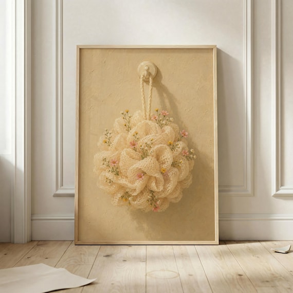 Vintage Floral Bath Sponge With Wildflowers Cottage Bathroom Poster