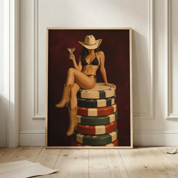 Cowgirl Casino Poster, Vintage Western Woman Art Print