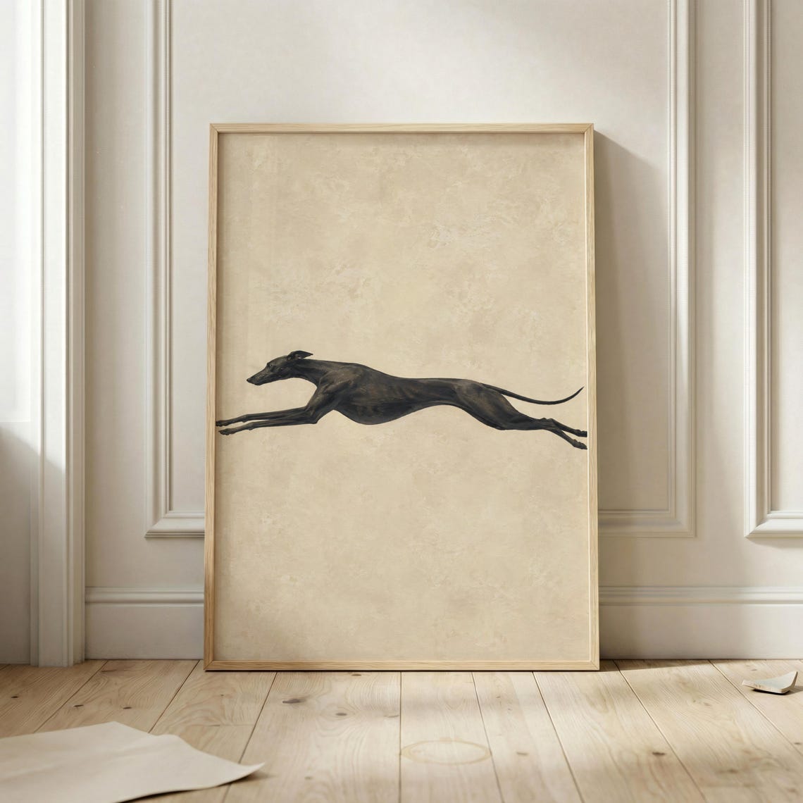Black Greyhound Running Minimalist Sighthound Dog Elegant Art Poster