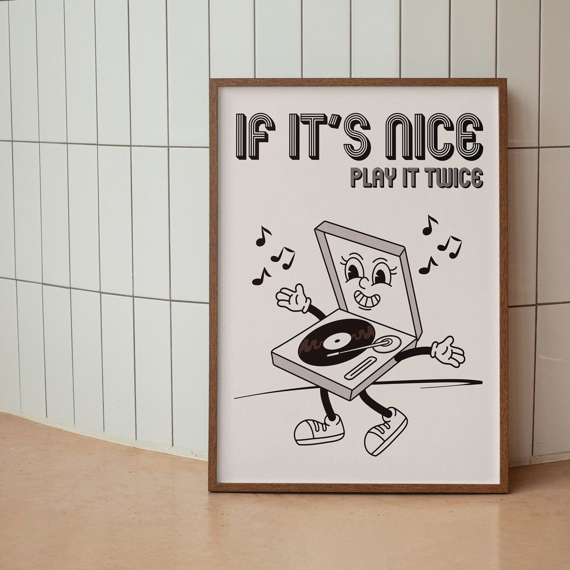 If It Is Nice Play It Twice Poster Retro Cartoon Record Player Decor - Image 3