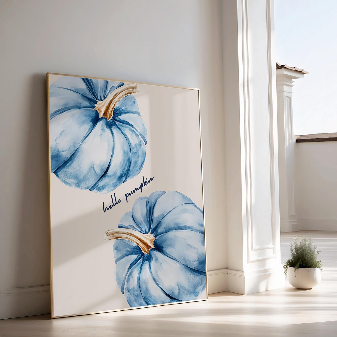 Hello Pumpkin Blue Watercolor Pumpkins Fall Autumn Halloween Decor Poster - Image 2