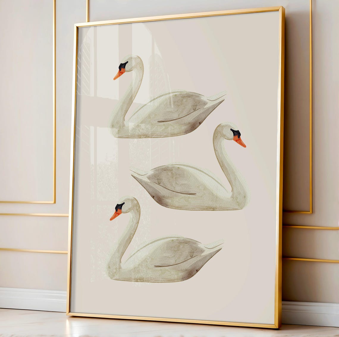 Three White Swans Watercolor Bird Painting Neutral Poster for Walls - Image 5