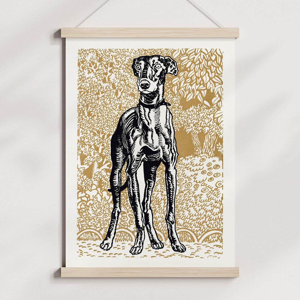 Greyhound Dog Vintage Illustration Gold Pattern Dog Lover Poster