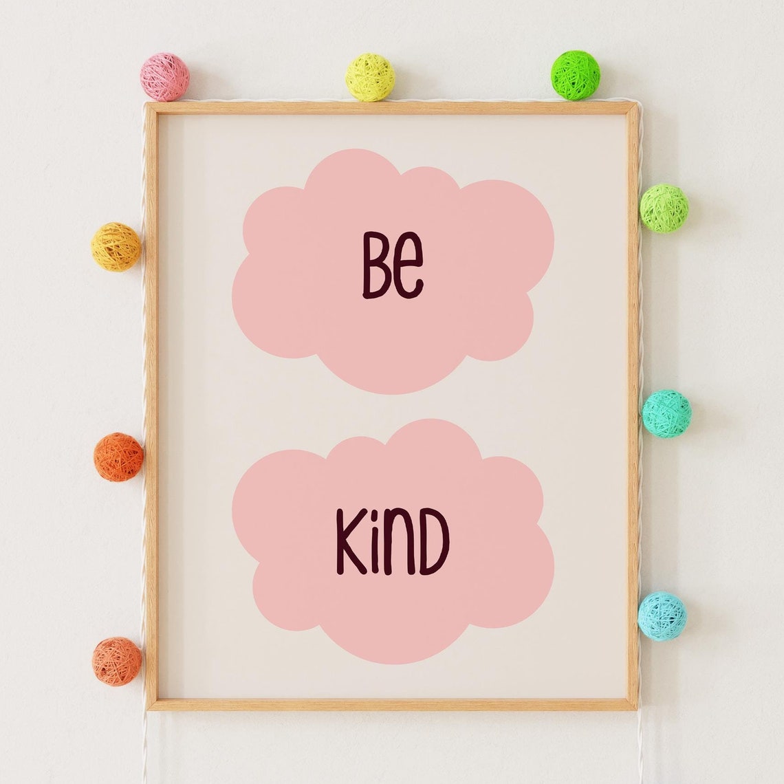 Be Kind Pastel Pink Cloud Cute Kids Room Affirmation Wall Poster - Image 4