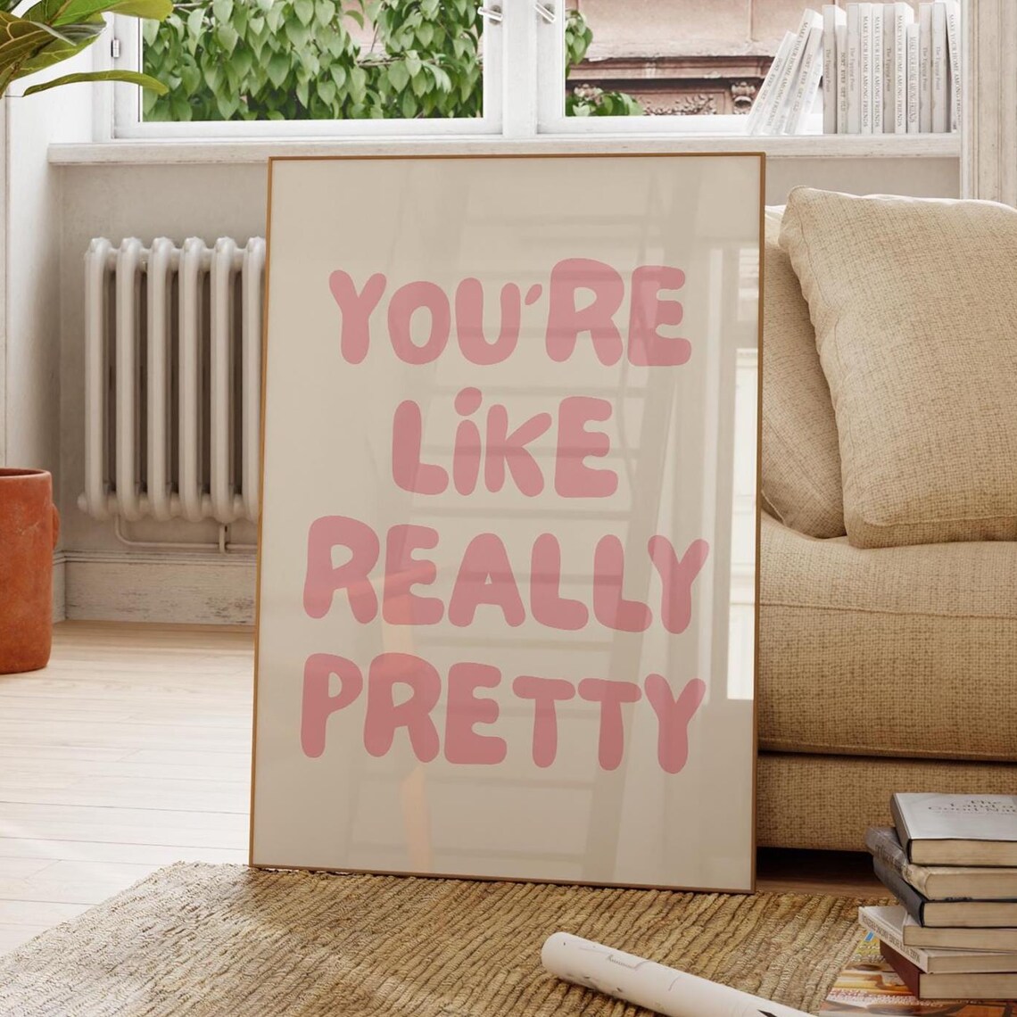 Youre Like Really Pretty Pink Bubble Letter Typography Wall Art