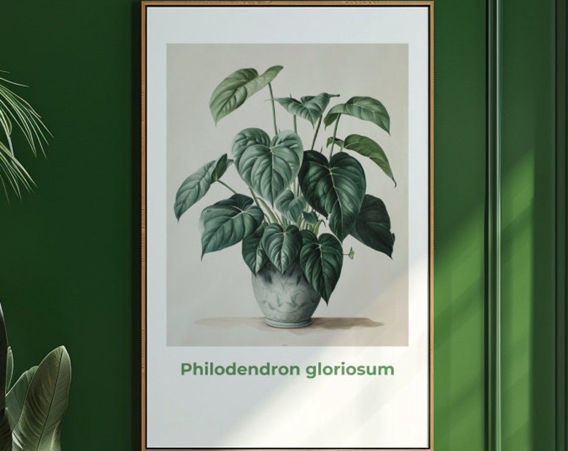 Philodendron Gloriosum Heart Leaf Watercolor Botanical Art Poster