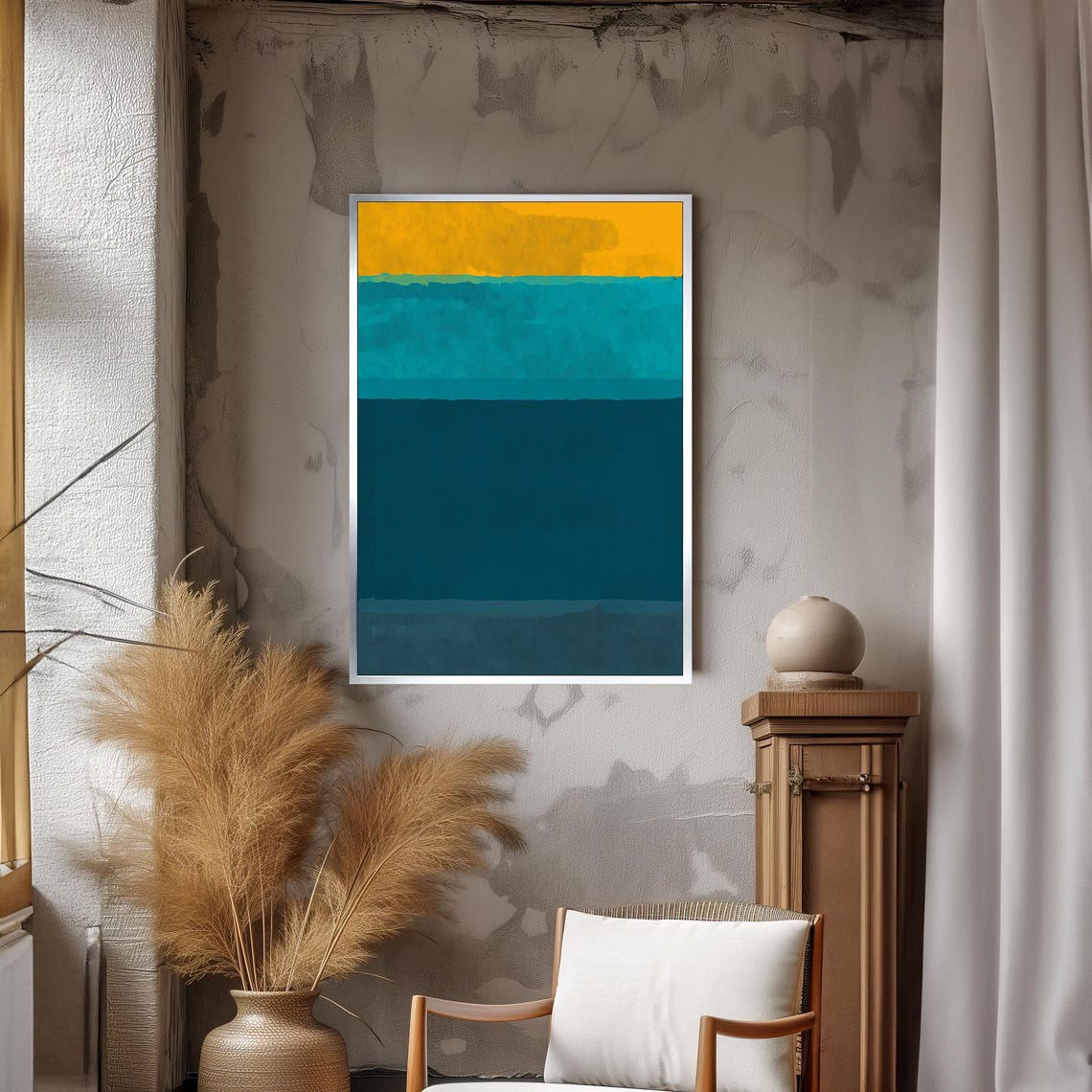 Bold Mark Rothko Painting In Yellow And Teal Green Striking Abstract Art Gift For Modern Interiors - Image 3
