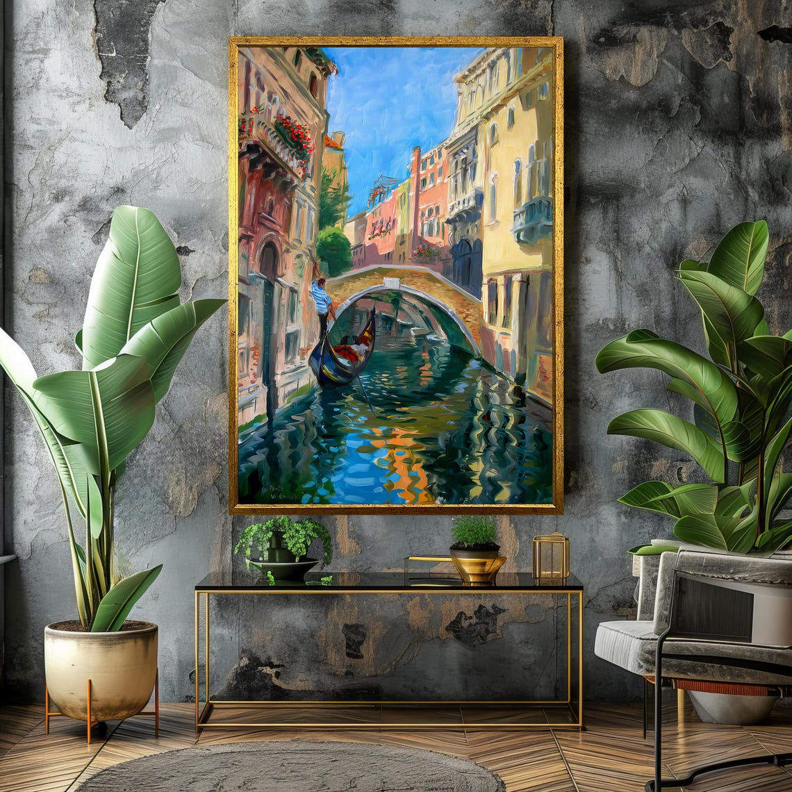 Venetian Canal Gondola Under Bridge Colorful Italy Travel Poster - Image 4