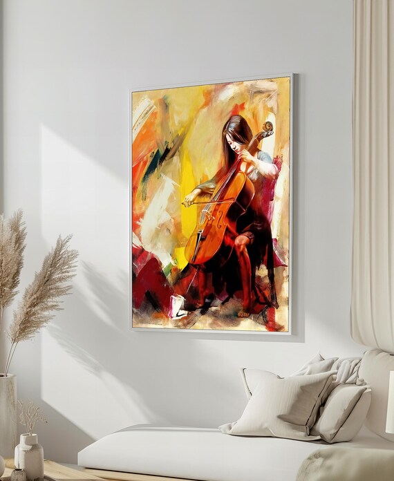 Graceful Young Woman Playing Cello in Warm Light Poster For Music Lovers