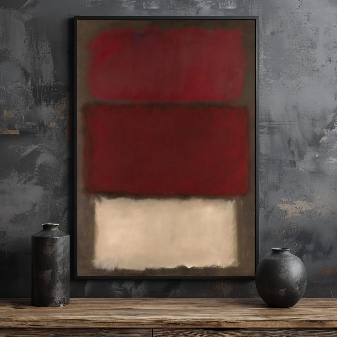 Deep Red White Minimalist Color-Field Abstract Modern Poster - Image 2