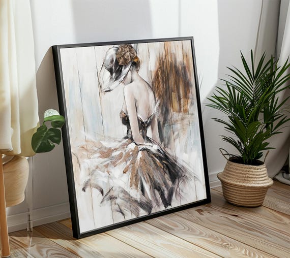 Refined Ballet Dancer In Elegant Hat Graceful Painting For Dance Enthusiasts And Sophisticated Decor