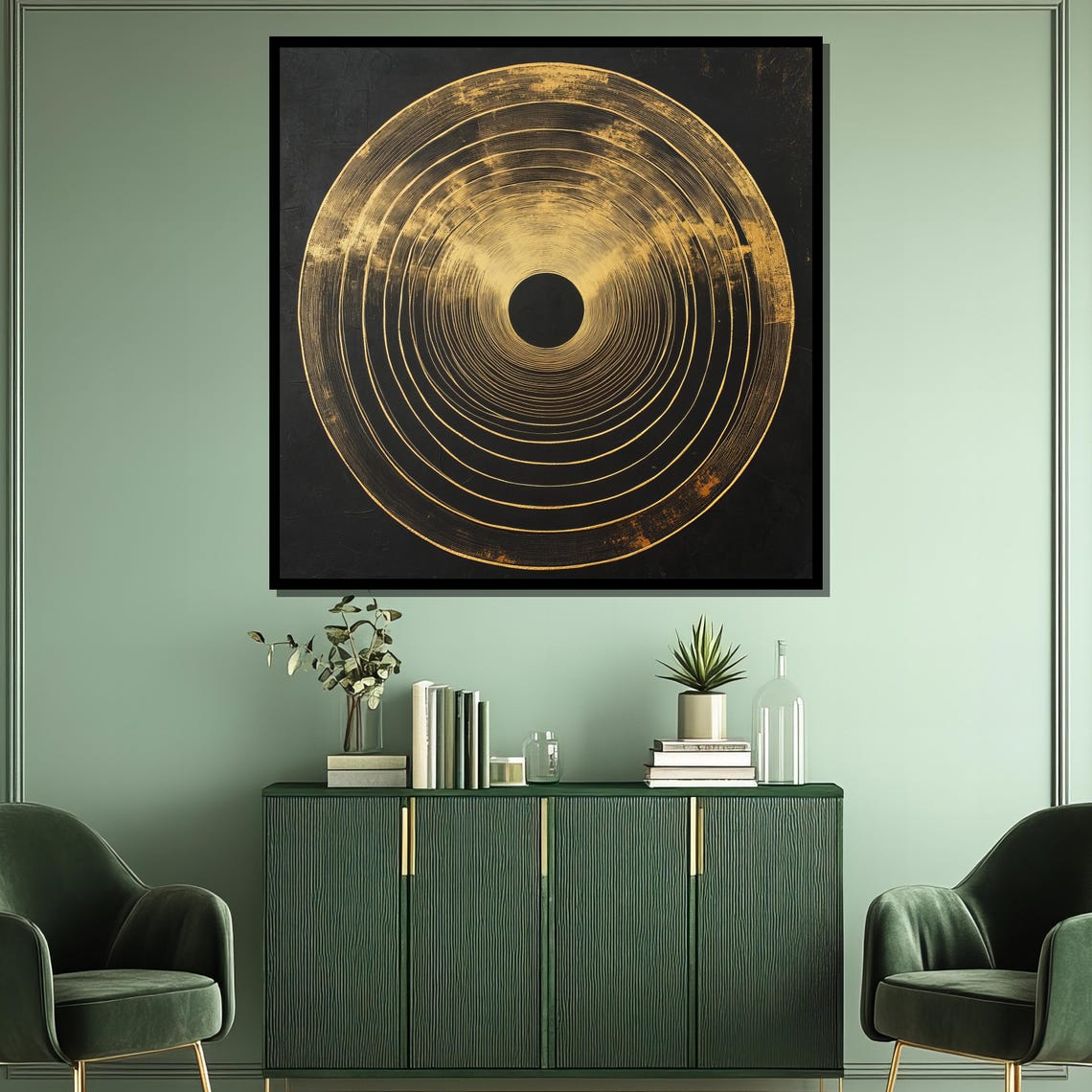 Black and Gold Concentric Circles Minimalist Geometric Poster - Image 3