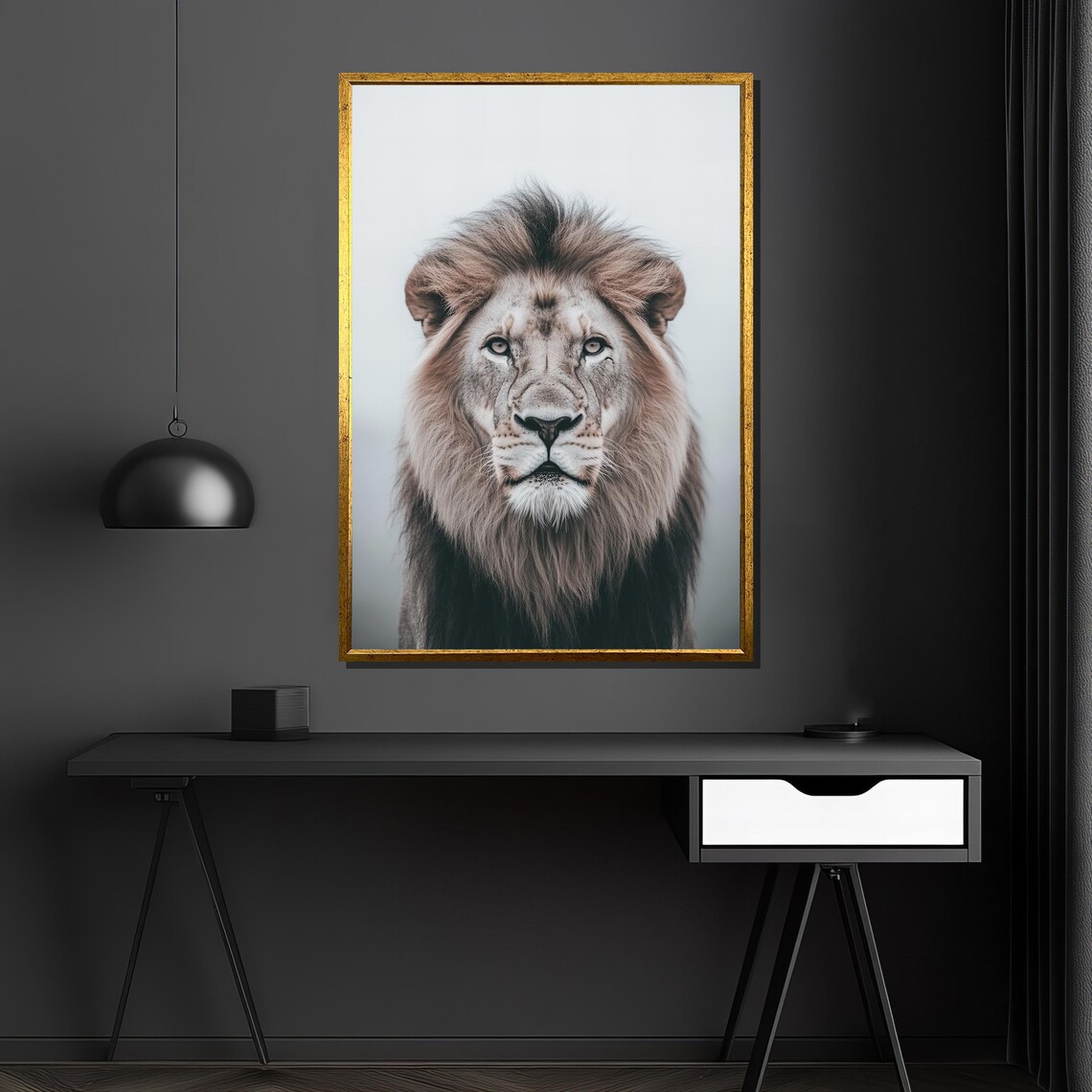 Majestic Lion Portrait Facing Forward Wildlife Photography Art Poster - Image 4
