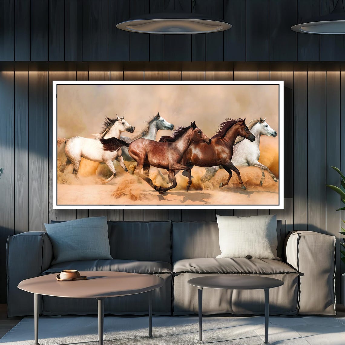 Dynamic Herd of Arabian Horses Galloping Desert Dust Art Poster - Image 2