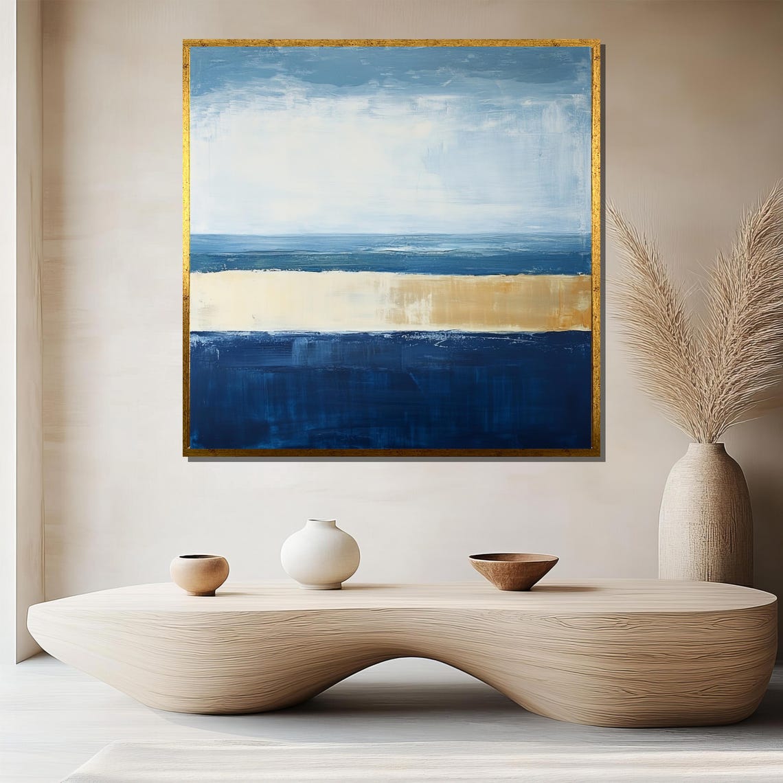 Rothko Style Blue Cream Horizon Soft Seascape Abstract Art Poster