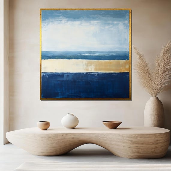 Mark Rothko Blue And Beige Abstract Art Modern Minimalist Painting Large Wall Artwork For Contemporary Home Decor