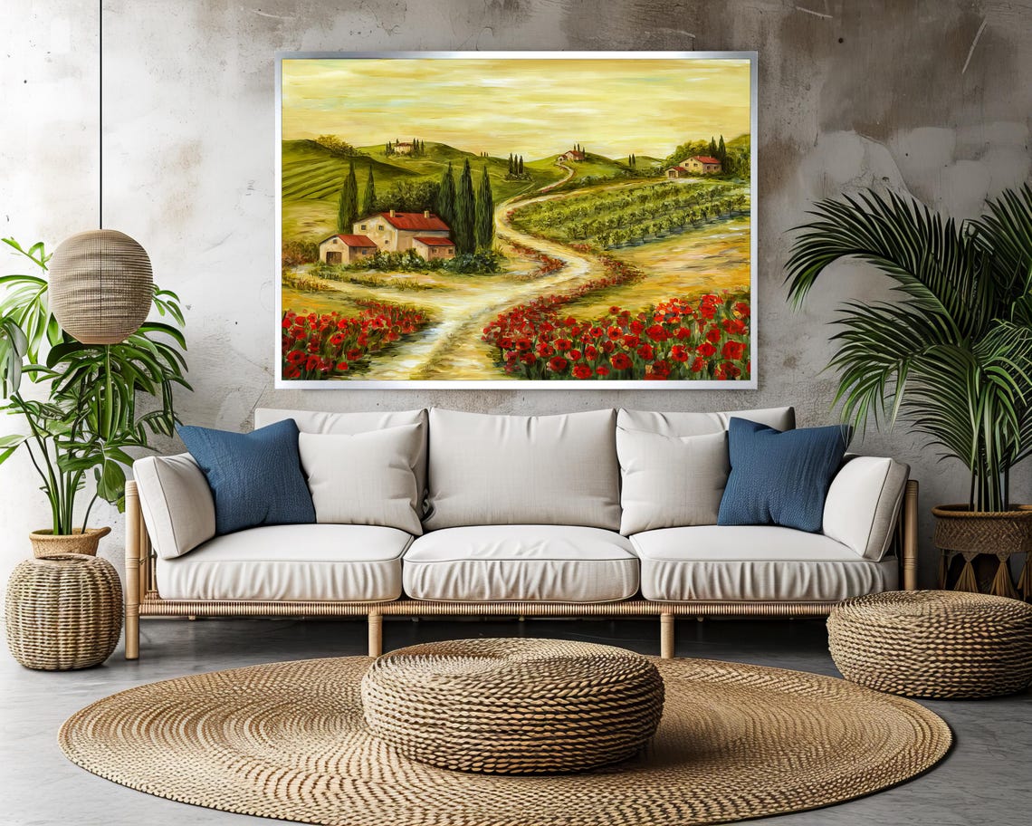 Tuscan Countryside Path With Red Poppies Scenic Painting Poster - Image 3