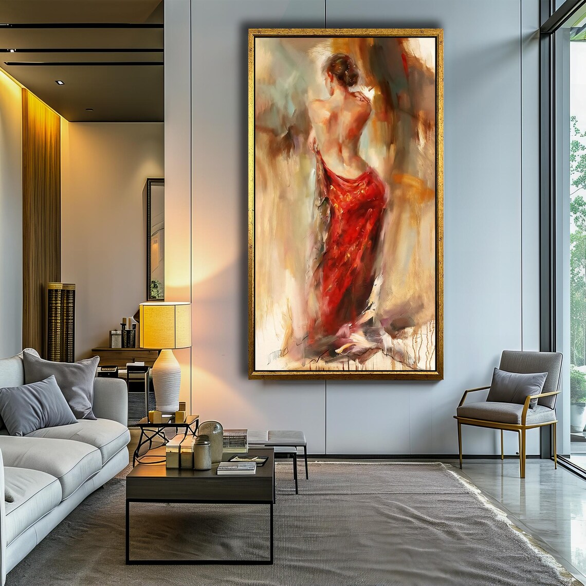 Elegant Woman In A Flowing Red Dress Modern Impressionist Painting Poster - Image 4