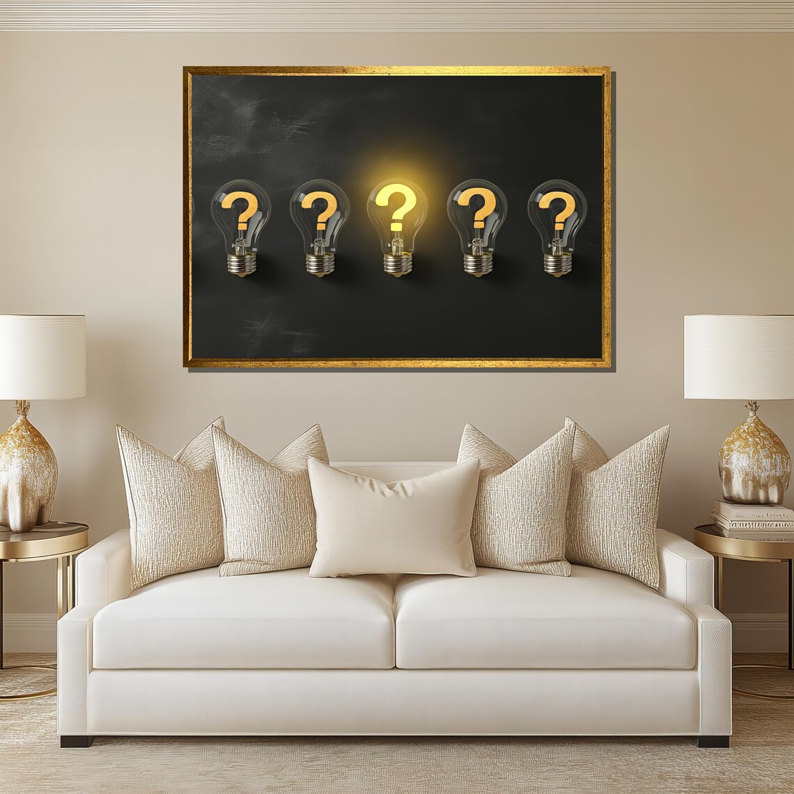 Modern Light Bulb Painting, Illuminated Question Mark - Image 4