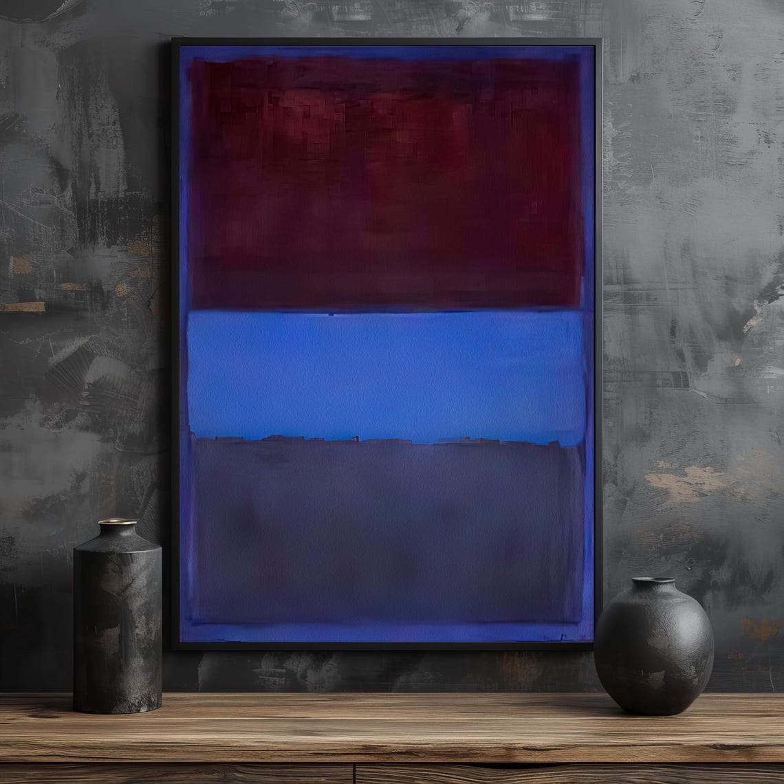 Deep Red Blue Color Field Abstract Rich Modern Elegant Poster - Image 2