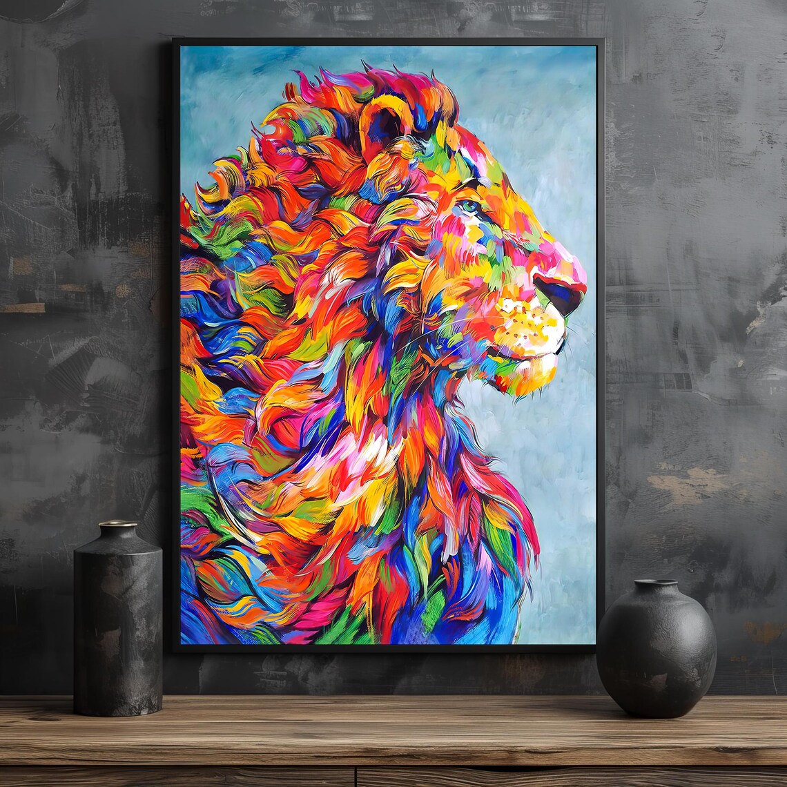 Rainbow Colored Lion Side Profile Vivid Painting Poster For Kids Room Decor - Image 2