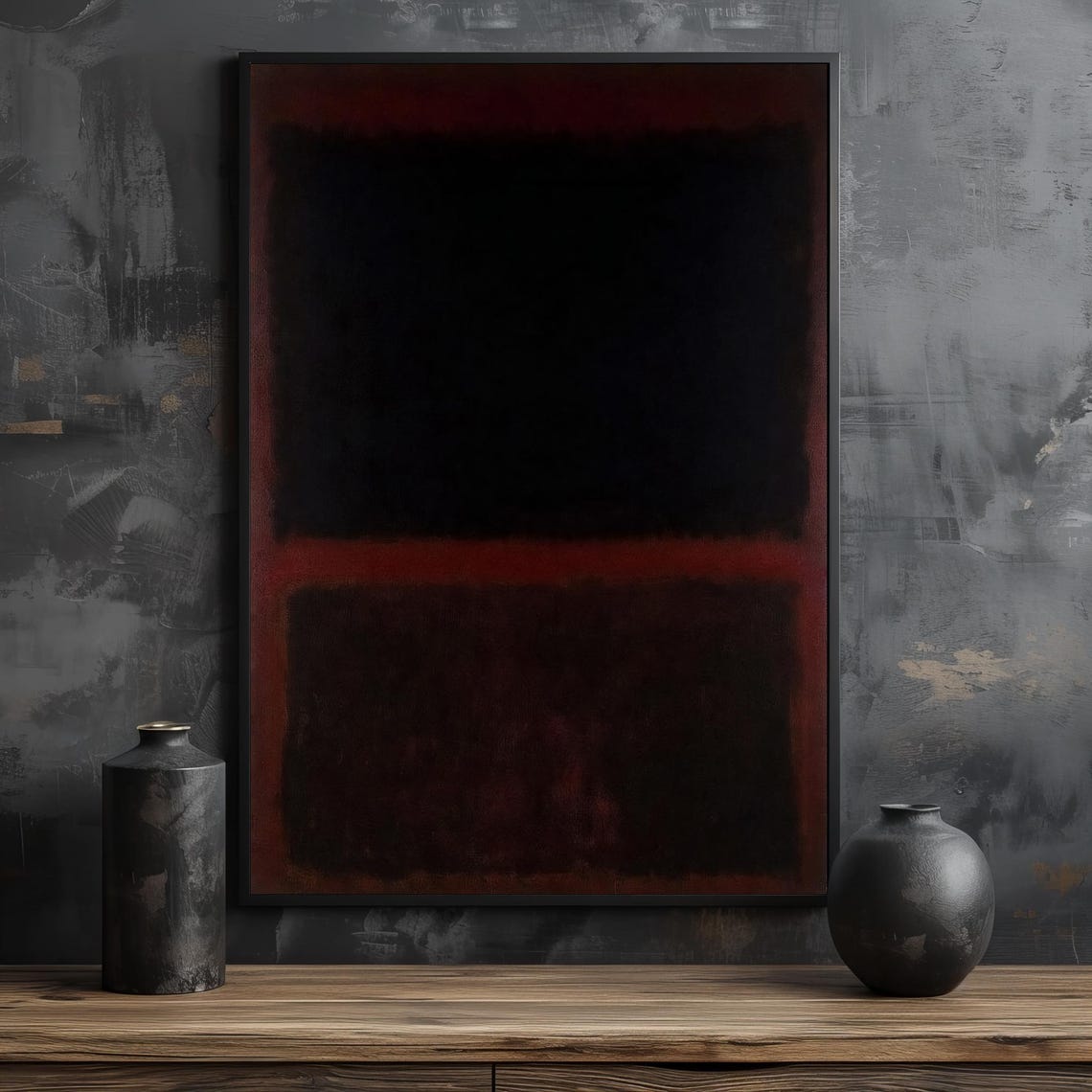Dark Mark Rothko Painting In Deep Blacks And Subtle Reds Moody Abstract Art Gift For Modern Interiors - Image 2