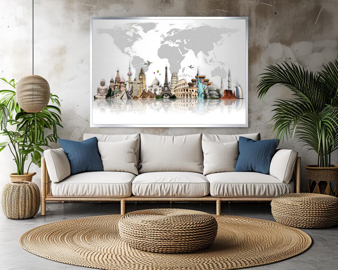 Minimalist World Landmarks Skyline Collage Travel Lover Gift Poster - Image 3