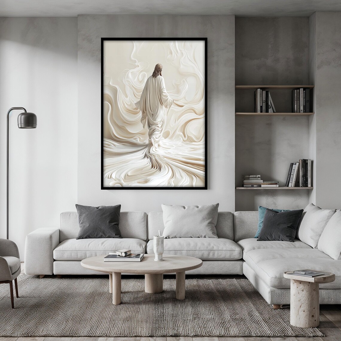 Abstract Jesus Figure Dissolving into Swirling Divine White Light Poster - Image 2