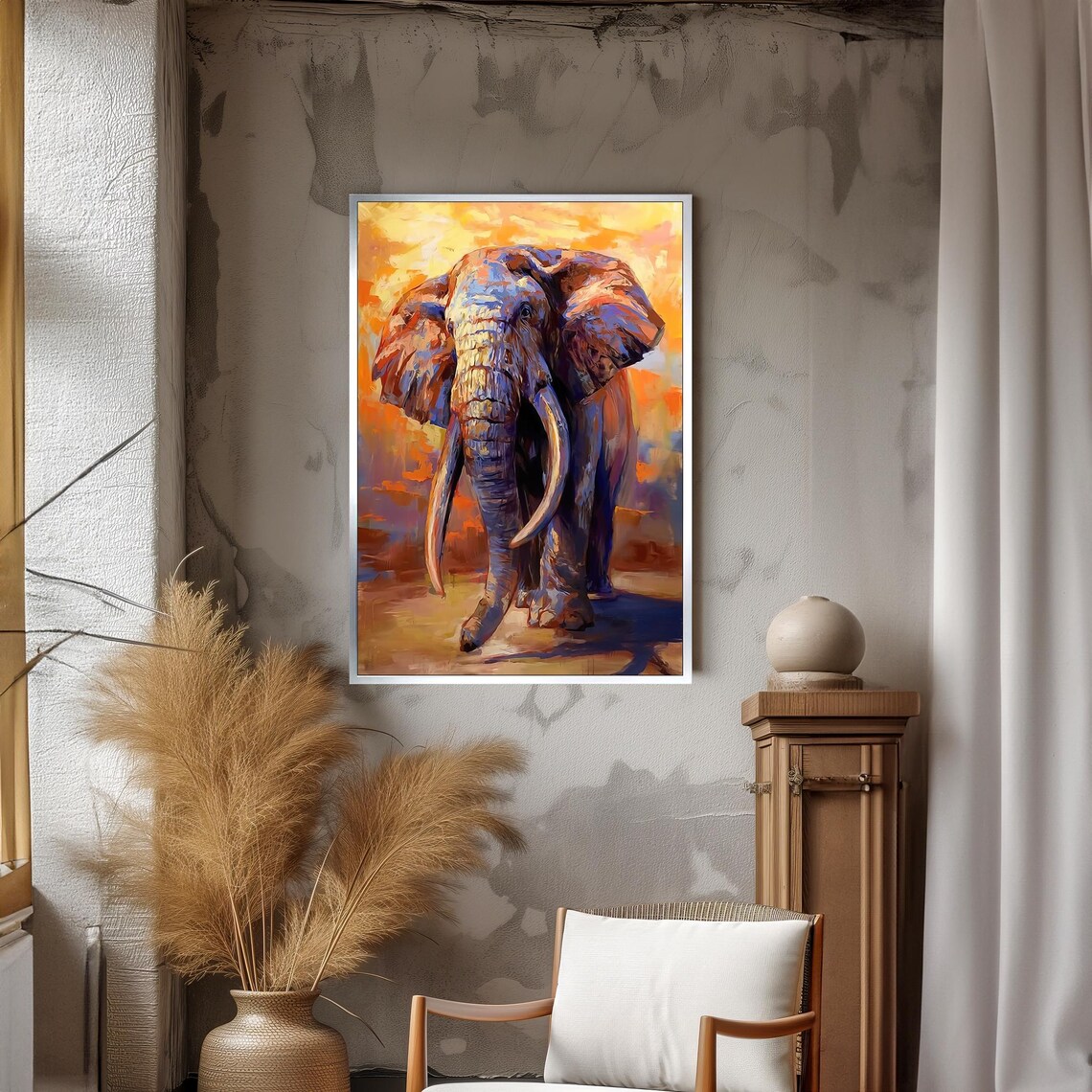 Elephant Bathed in Warm Sunset Hues Painting Poster For Living Room Decor - Image 3