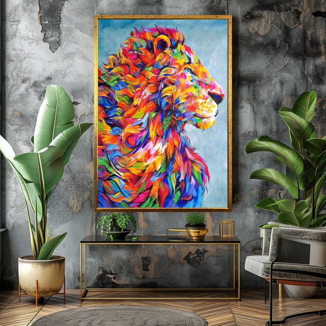 Rainbow Colored Lion Side Profile Vivid Painting Poster For Kids Room Decor - Image 4