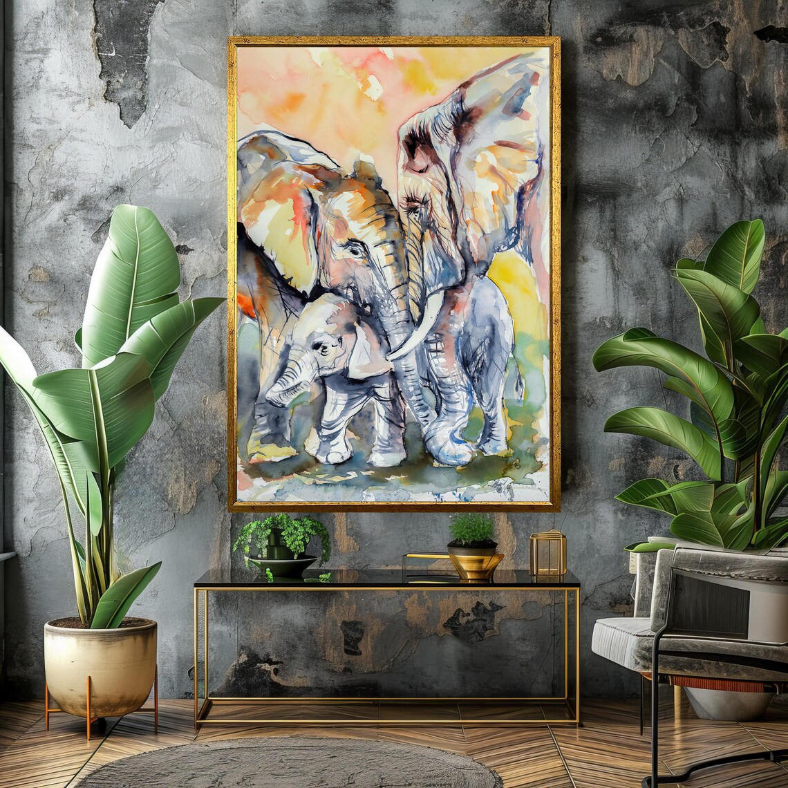 Elephant Mother and Calf Watercolor Family Embrace Poster For Nursery Decor - Image 4