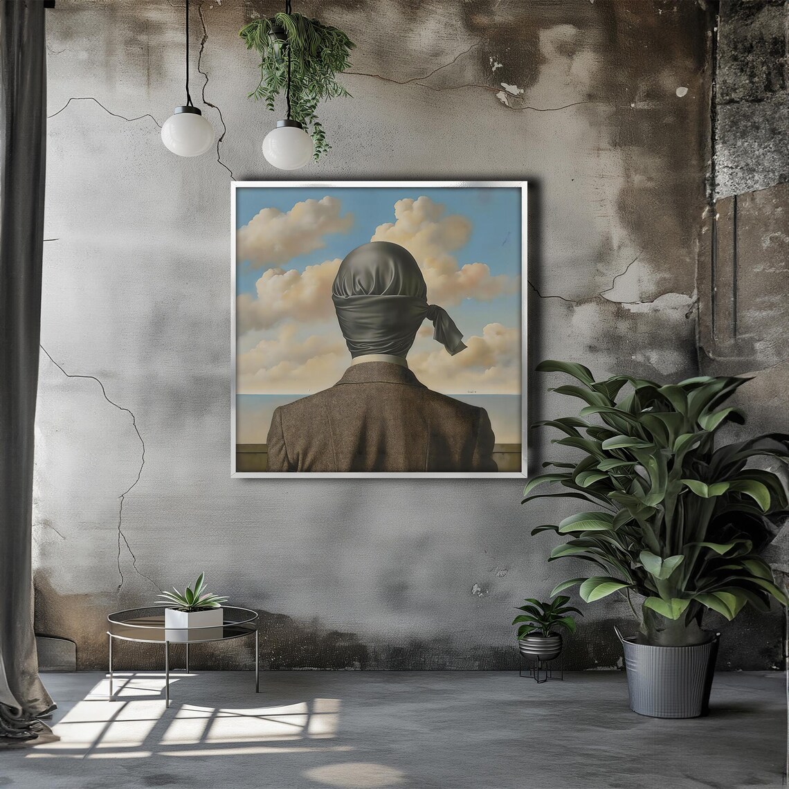 Surreal Portrait Of A Blindfolded Man Facing The Sea And Clouds Poster - Image 3