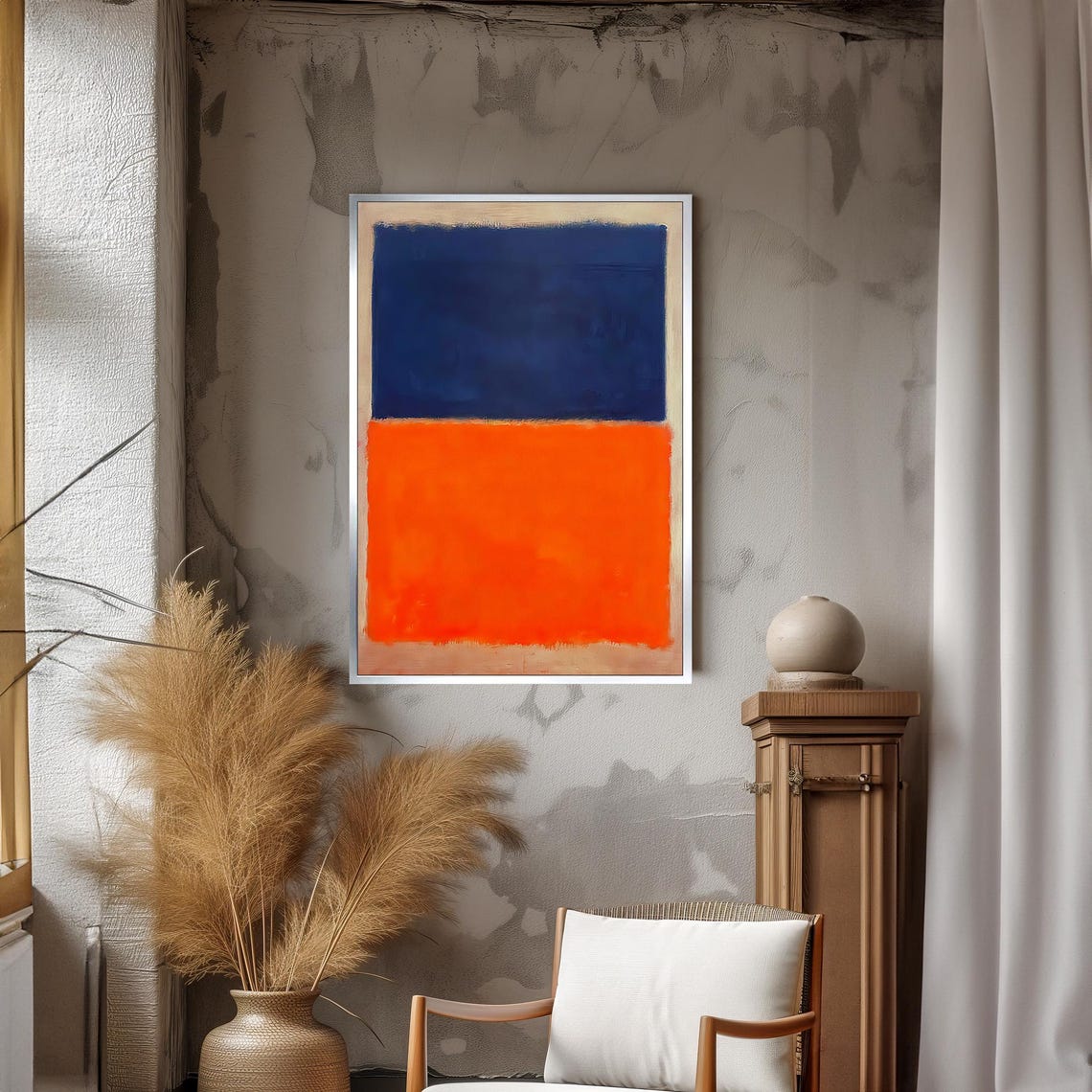 Bold Blue Vibrant Orange Abstract Color-Field Modern Art Poster - Image 3