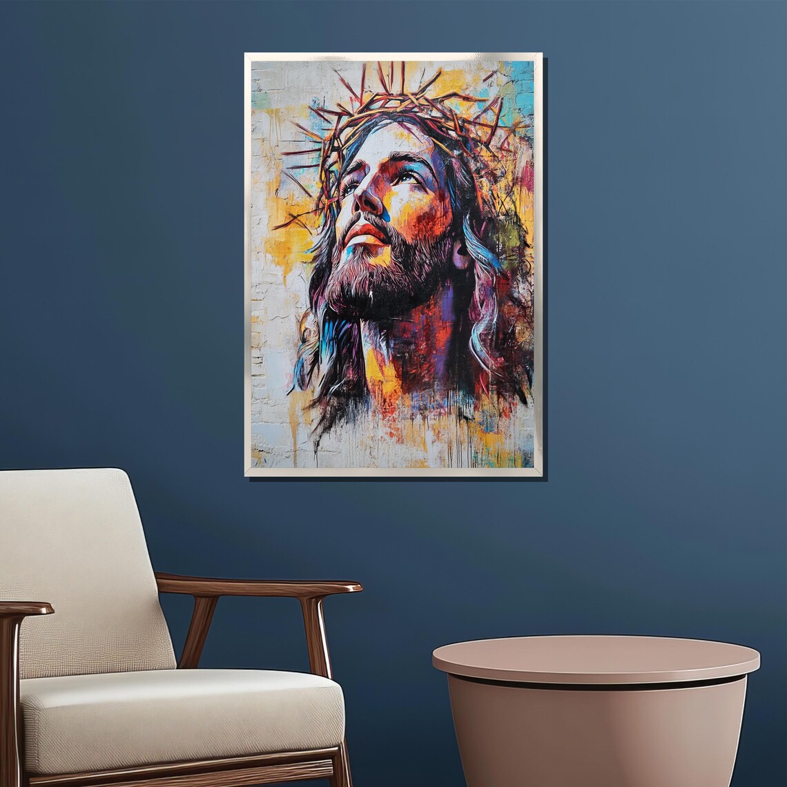 Colorful Expressive Jesus Crown Of Thorns Spiritual Faith Poster - Image 2