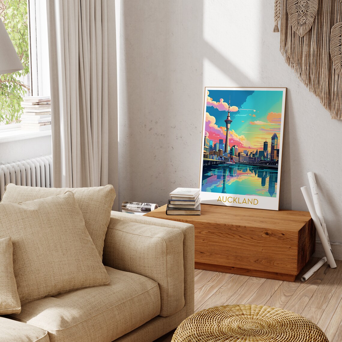 Auckland New Zealand Sky Tower Waterfront Harbor Sunset Poster - Image 3
