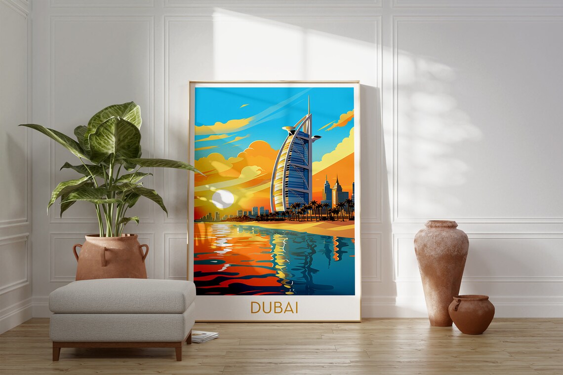 Dubai Burj Al Arab Sunset Beach Skyline Vibrant Pop Art Poster - Image 2