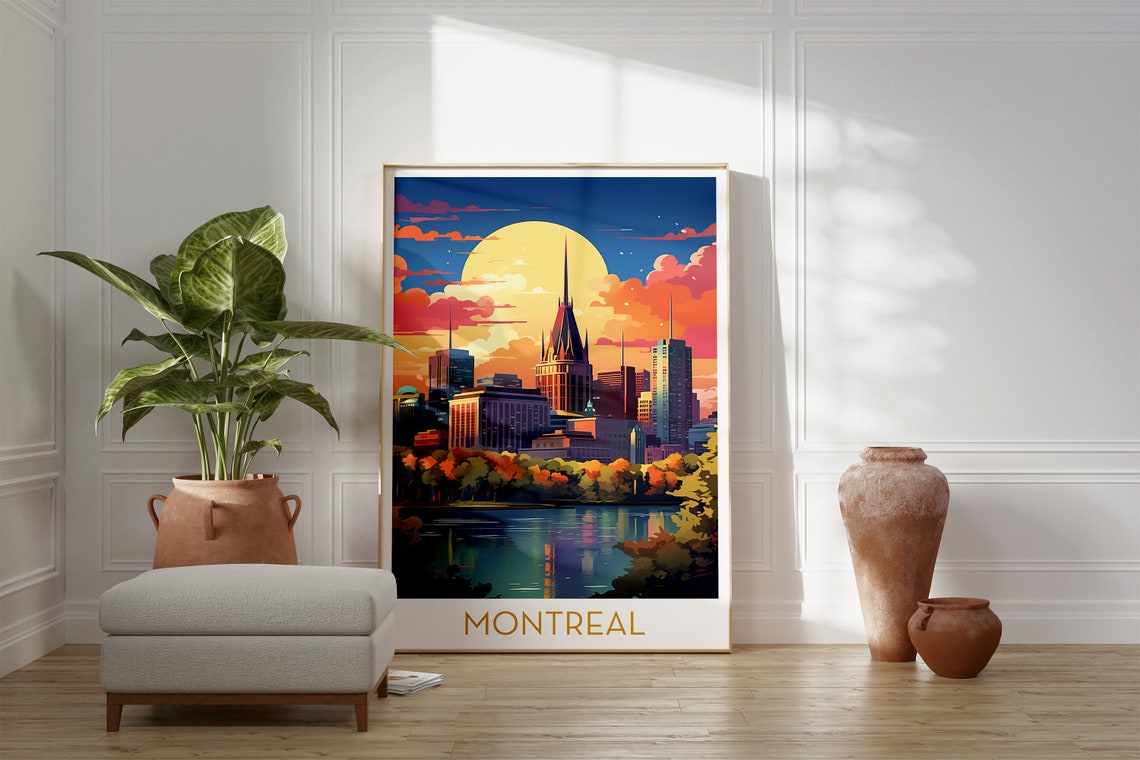 Montreal Canada Sunset Skyline Colorful Pop Art Travel Poster - Image 2