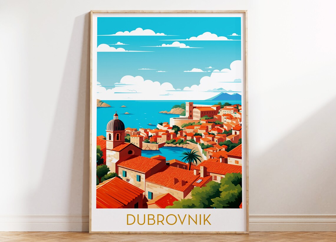 Dubrovnik Croatia Old Town Red Roofs Adriatic Sea Travel Poster
